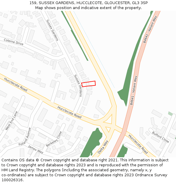 159, SUSSEX GARDENS, HUCCLECOTE, GLOUCESTER, GL3 3SP: Location map and indicative extent of plot