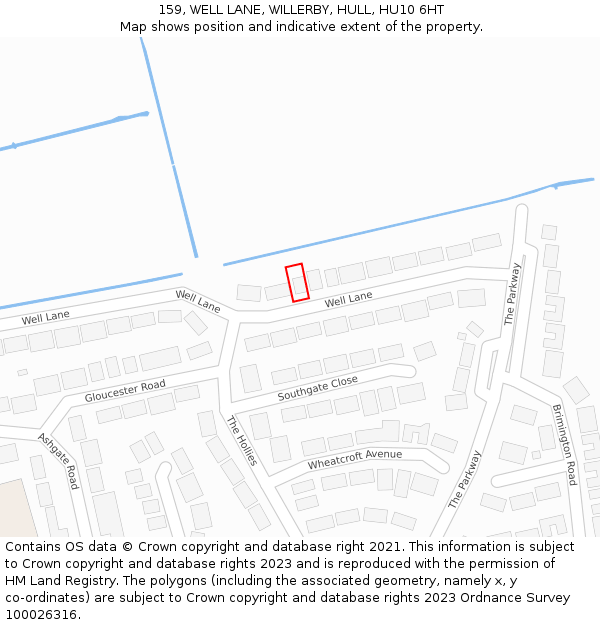 159, WELL LANE, WILLERBY, HULL, HU10 6HT: Location map and indicative extent of plot