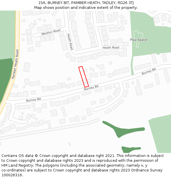 15A, BURNEY BIT, PAMBER HEATH, TADLEY, RG26 3TJ: Location map and indicative extent of plot