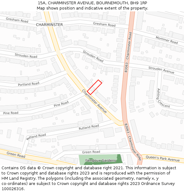 15A, CHARMINSTER AVENUE, BOURNEMOUTH, BH9 1RP: Location map and indicative extent of plot