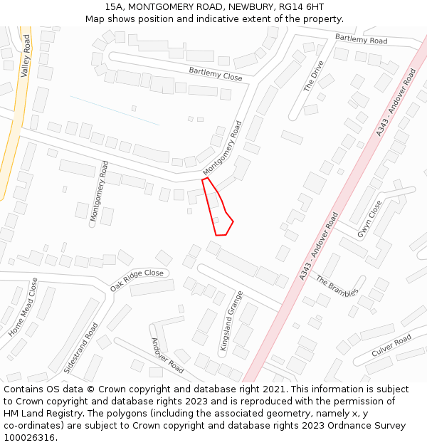 15A, MONTGOMERY ROAD, NEWBURY, RG14 6HT: Location map and indicative extent of plot