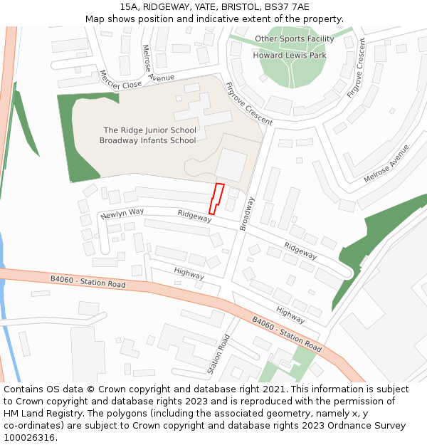 15A, RIDGEWAY, YATE, BRISTOL, BS37 7AE: Location map and indicative extent of plot