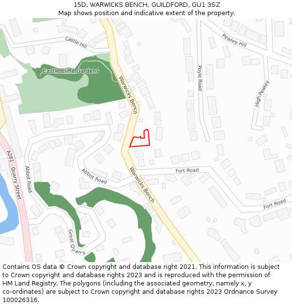 15D, WARWICKS BENCH, GUILDFORD, GU1 3SZ: Location map and indicative extent of plot