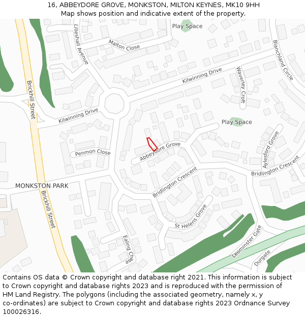 16, ABBEYDORE GROVE, MONKSTON, MILTON KEYNES, MK10 9HH: Location map and indicative extent of plot