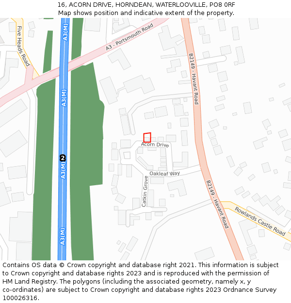 16, ACORN DRIVE, HORNDEAN, WATERLOOVILLE, PO8 0RF: Location map and indicative extent of plot