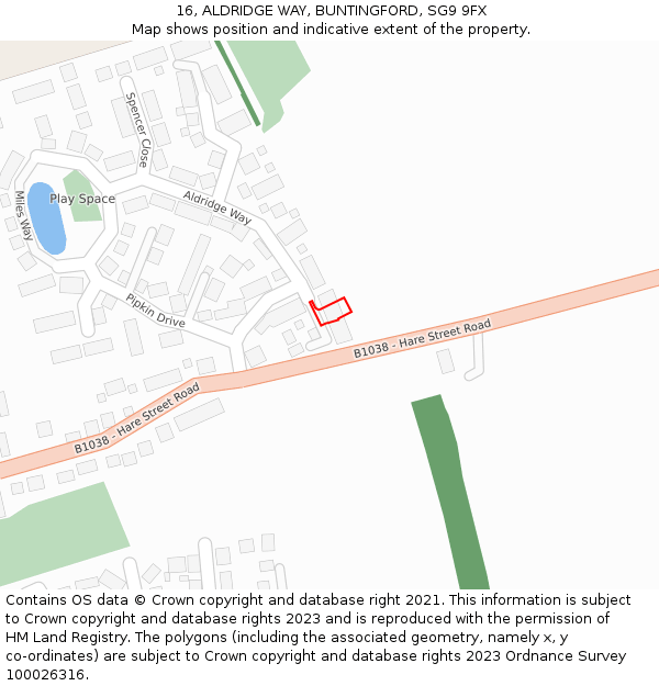 16, ALDRIDGE WAY, BUNTINGFORD, SG9 9FX: Location map and indicative extent of plot