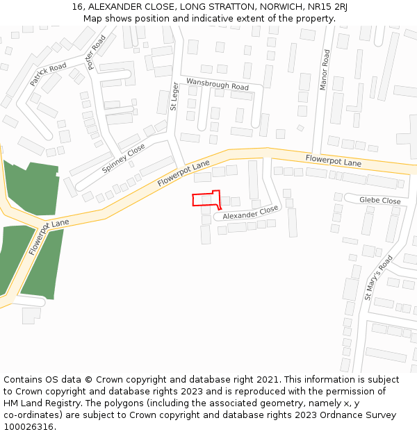 16, ALEXANDER CLOSE, LONG STRATTON, NORWICH, NR15 2RJ: Location map and indicative extent of plot