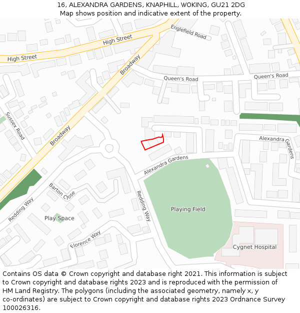 16, ALEXANDRA GARDENS, KNAPHILL, WOKING, GU21 2DG: Location map and indicative extent of plot