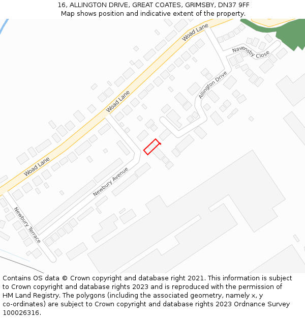 16, ALLINGTON DRIVE, GREAT COATES, GRIMSBY, DN37 9FF: Location map and indicative extent of plot