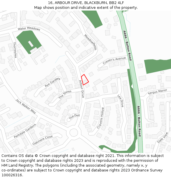 16, ARBOUR DRIVE, BLACKBURN, BB2 4LF: Location map and indicative extent of plot