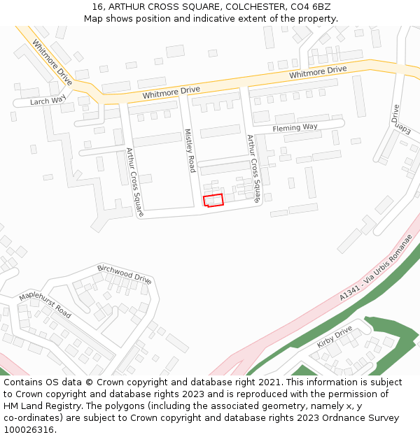 16, ARTHUR CROSS SQUARE, COLCHESTER, CO4 6BZ: Location map and indicative extent of plot