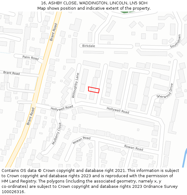 16, ASHBY CLOSE, WADDINGTON, LINCOLN, LN5 9DH: Location map and indicative extent of plot