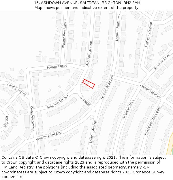 16, ASHDOWN AVENUE, SALTDEAN, BRIGHTON, BN2 8AH: Location map and indicative extent of plot