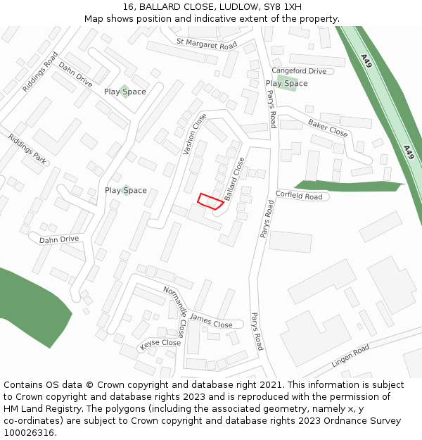 16, BALLARD CLOSE, LUDLOW, SY8 1XH: Location map and indicative extent of plot