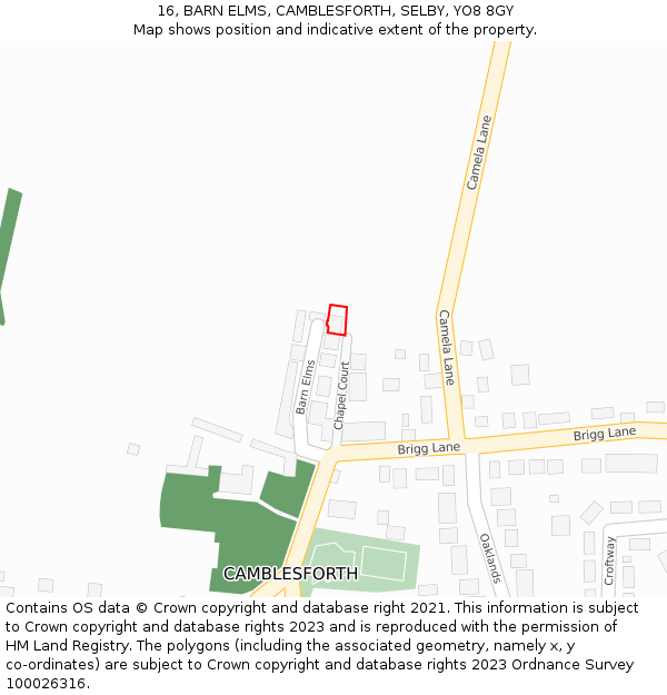 16, BARN ELMS, CAMBLESFORTH, SELBY, YO8 8GY: Location map and indicative extent of plot