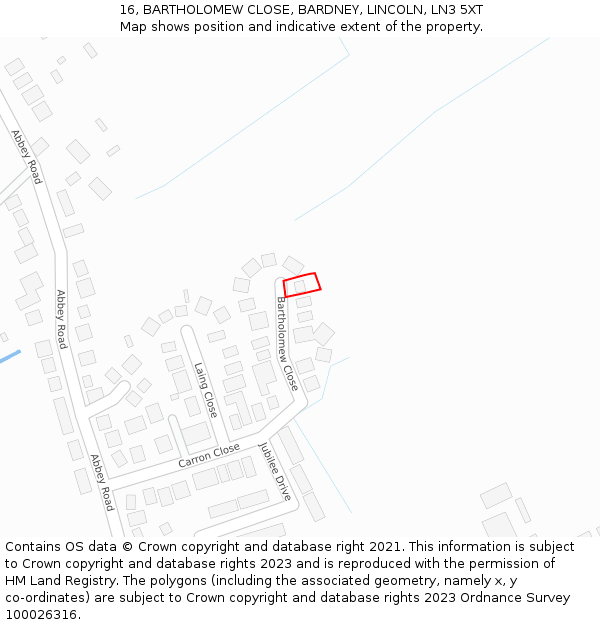 16, BARTHOLOMEW CLOSE, BARDNEY, LINCOLN, LN3 5XT: Location map and indicative extent of plot