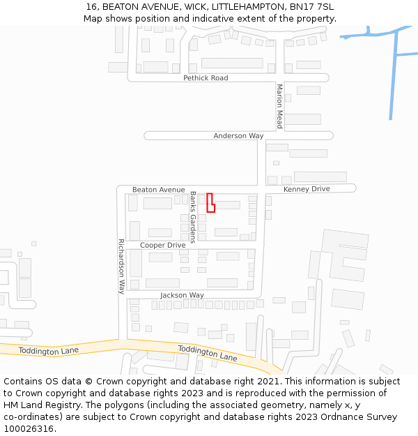 16, BEATON AVENUE, WICK, LITTLEHAMPTON, BN17 7SL: Location map and indicative extent of plot