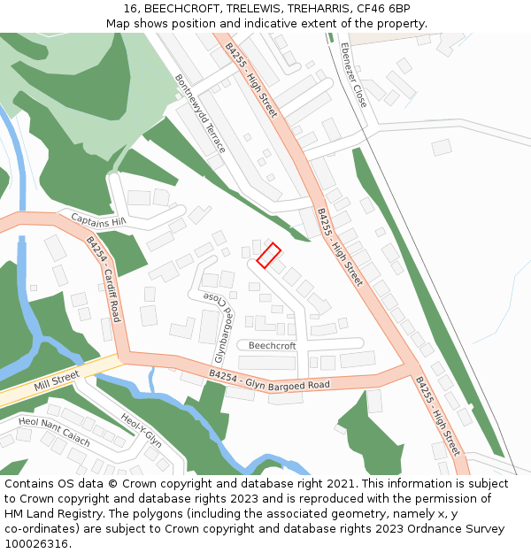 16, BEECHCROFT, TRELEWIS, TREHARRIS, CF46 6BP: Location map and indicative extent of plot