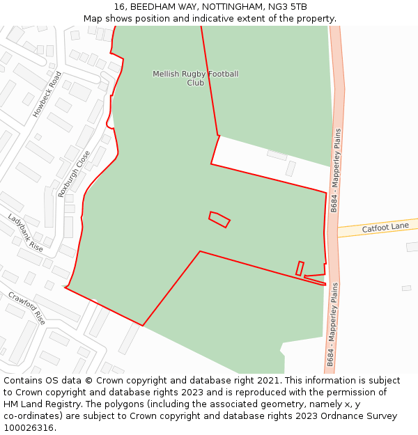 16, BEEDHAM WAY, NOTTINGHAM, NG3 5TB: Location map and indicative extent of plot