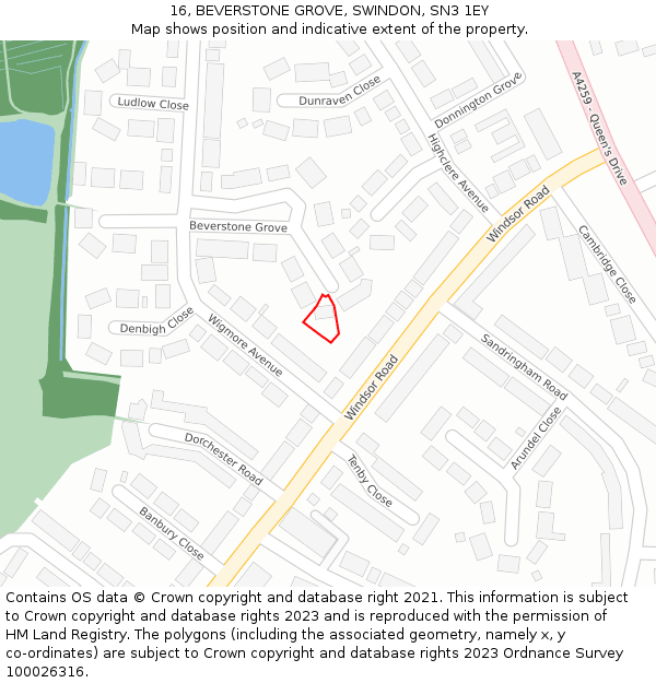 16, BEVERSTONE GROVE, SWINDON, SN3 1EY: Location map and indicative extent of plot