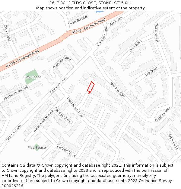 16, BIRCHFIELDS CLOSE, STONE, ST15 0LU: Location map and indicative extent of plot