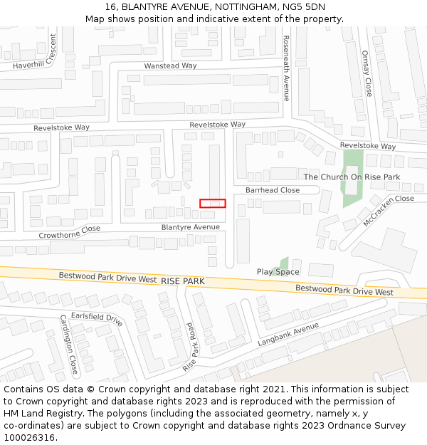 16, BLANTYRE AVENUE, NOTTINGHAM, NG5 5DN: Location map and indicative extent of plot