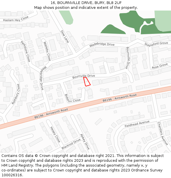 16, BOURNVILLE DRIVE, BURY, BL8 2UF: Location map and indicative extent of plot