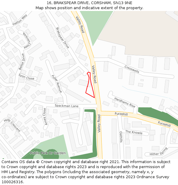 16, BRAKSPEAR DRIVE, CORSHAM, SN13 9NE: Location map and indicative extent of plot