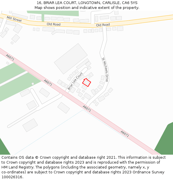 16, BRIAR LEA COURT, LONGTOWN, CARLISLE, CA6 5YS: Location map and indicative extent of plot