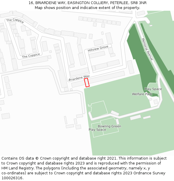 16, BRIARDENE WAY, EASINGTON COLLIERY, PETERLEE, SR8 3NR: Location map and indicative extent of plot