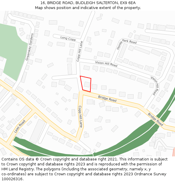 16, BRIDGE ROAD, BUDLEIGH SALTERTON, EX9 6EA: Location map and indicative extent of plot