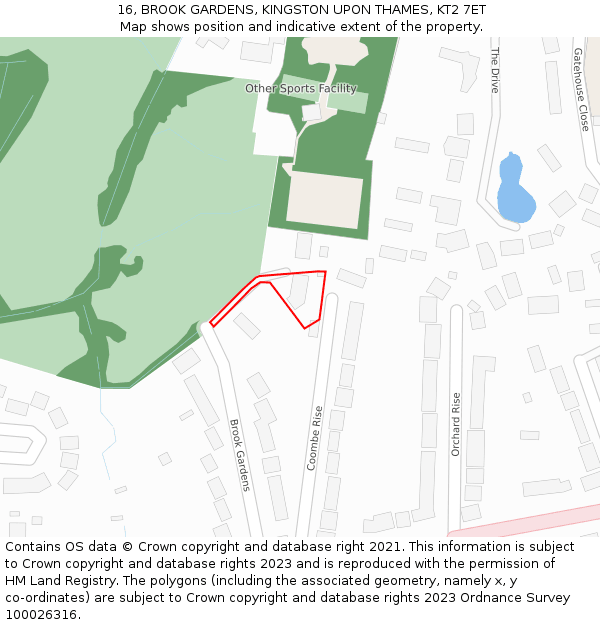 16, BROOK GARDENS, KINGSTON UPON THAMES, KT2 7ET: Location map and indicative extent of plot