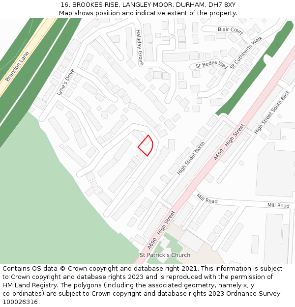 16, BROOKES RISE, LANGLEY MOOR, DURHAM, DH7 8XY: Location map and indicative extent of plot