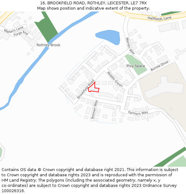 16, BROOKFIELD ROAD, ROTHLEY, LEICESTER, LE7 7RX: Location map and indicative extent of plot