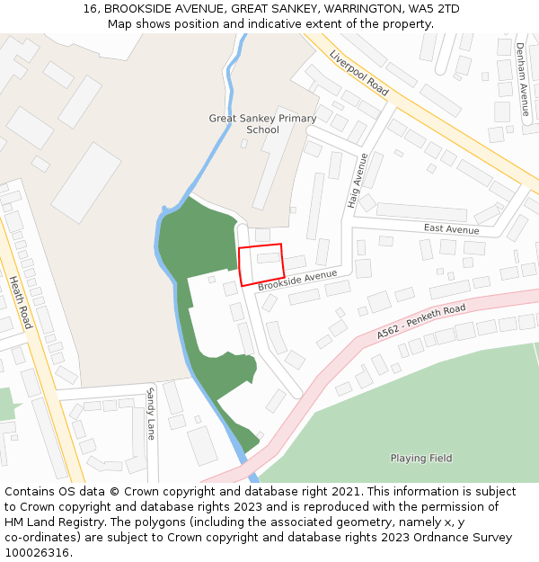 16, BROOKSIDE AVENUE, GREAT SANKEY, WARRINGTON, WA5 2TD: Location map and indicative extent of plot