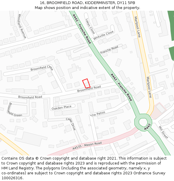 16, BROOMFIELD ROAD, KIDDERMINSTER, DY11 5PB: Location map and indicative extent of plot