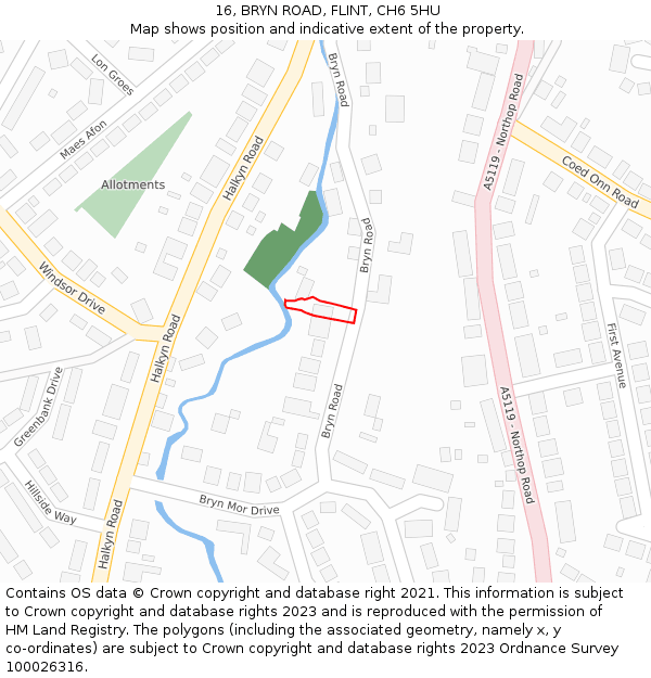 16, BRYN ROAD, FLINT, CH6 5HU: Location map and indicative extent of plot