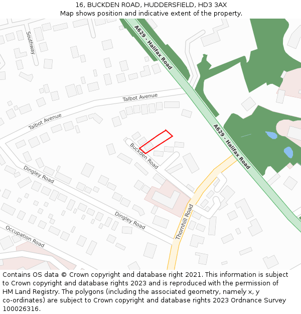 16, BUCKDEN ROAD, HUDDERSFIELD, HD3 3AX: Location map and indicative extent of plot