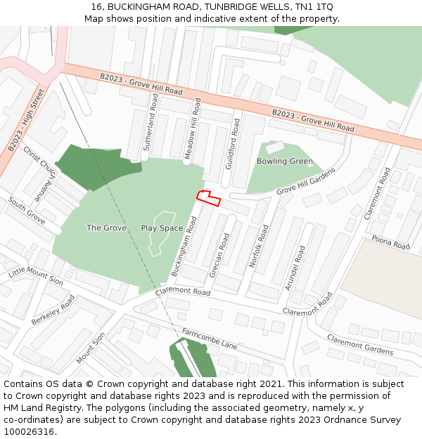 16, BUCKINGHAM ROAD, TUNBRIDGE WELLS, TN1 1TQ: Location map and indicative extent of plot