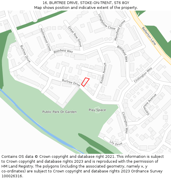 16, BURTREE DRIVE, STOKE-ON-TRENT, ST6 8GY: Location map and indicative extent of plot