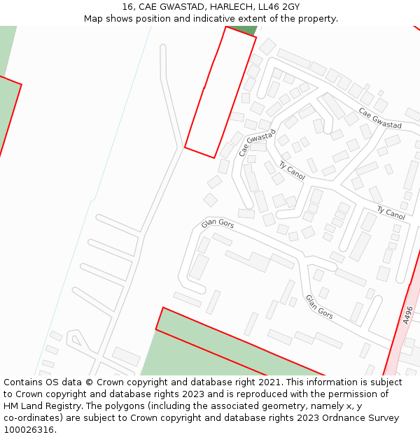 16, CAE GWASTAD, HARLECH, LL46 2GY: Location map and indicative extent of plot