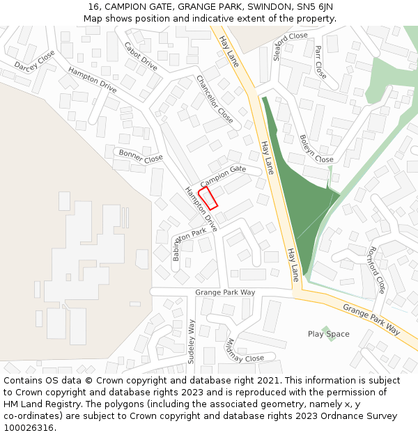 16, CAMPION GATE, GRANGE PARK, SWINDON, SN5 6JN: Location map and indicative extent of plot