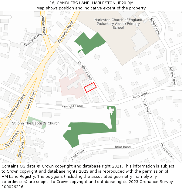 16, CANDLERS LANE, HARLESTON, IP20 9JA: Location map and indicative extent of plot