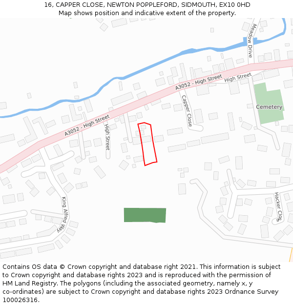 16, CAPPER CLOSE, NEWTON POPPLEFORD, SIDMOUTH, EX10 0HD: Location map and indicative extent of plot