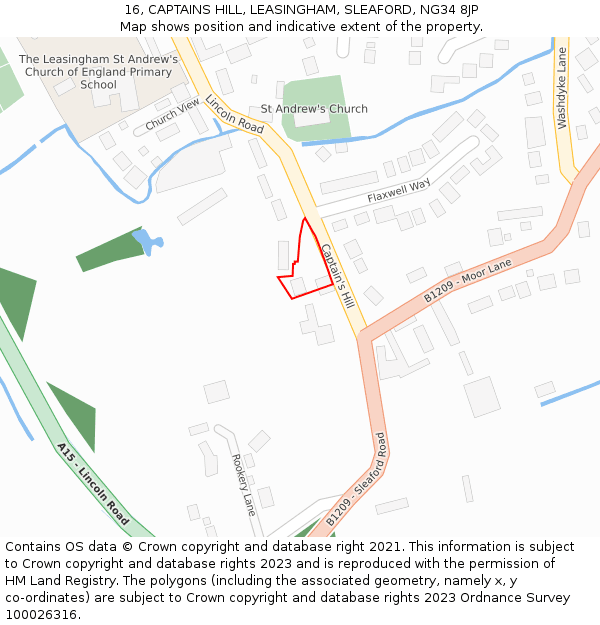 16, CAPTAINS HILL, LEASINGHAM, SLEAFORD, NG34 8JP: Location map and indicative extent of plot