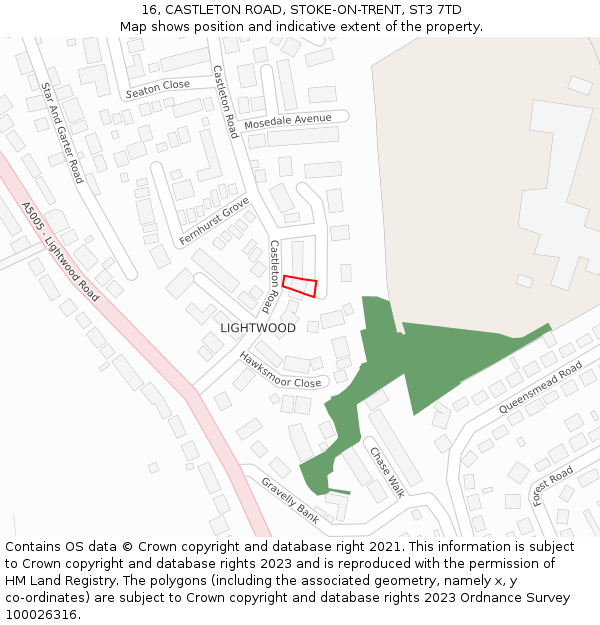 16, CASTLETON ROAD, STOKE-ON-TRENT, ST3 7TD: Location map and indicative extent of plot