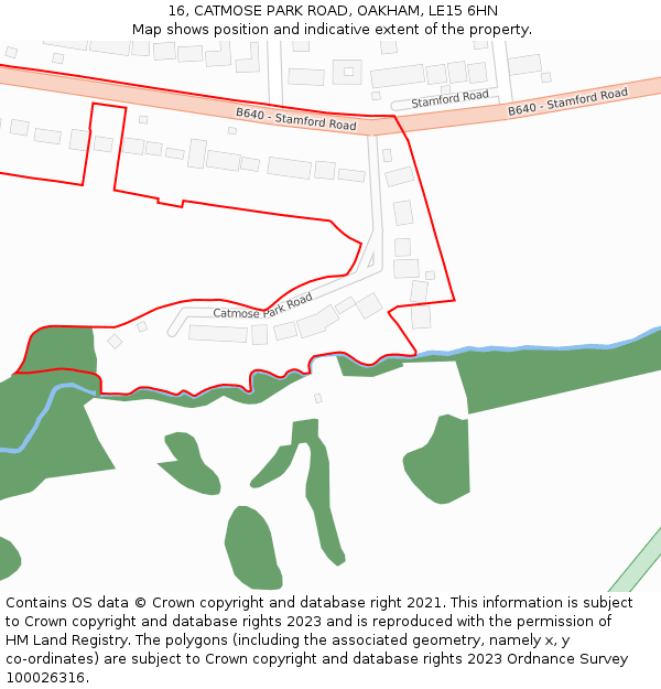 16, CATMOSE PARK ROAD, OAKHAM, LE15 6HN: Location map and indicative extent of plot