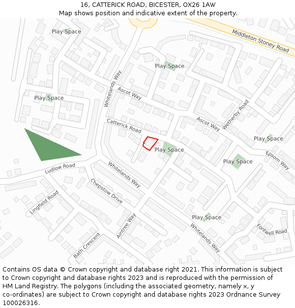 16, CATTERICK ROAD, BICESTER, OX26 1AW: Location map and indicative extent of plot