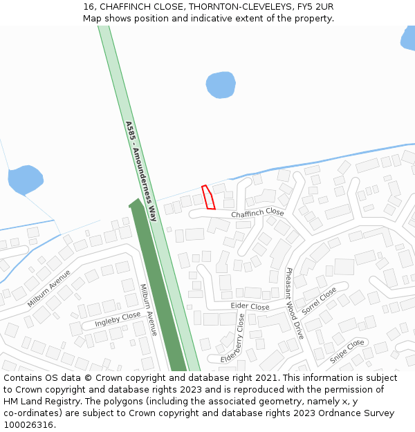 16, CHAFFINCH CLOSE, THORNTON-CLEVELEYS, FY5 2UR: Location map and indicative extent of plot