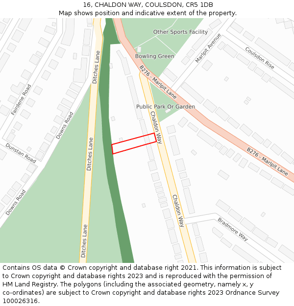 16, CHALDON WAY, COULSDON, CR5 1DB: Location map and indicative extent of plot